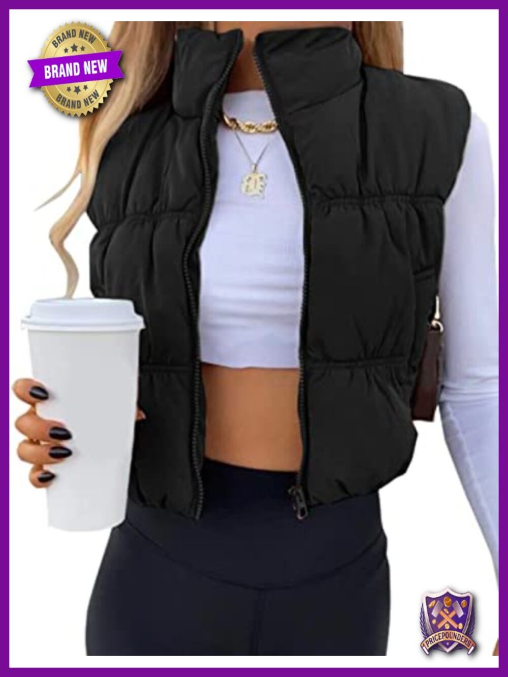 Cropped Puffer Vest Lightweight Sleeveless Quilted